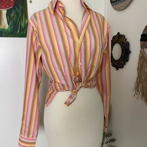 Craig Taylor button up dress top ceromony work vertical stripes pink yellow S